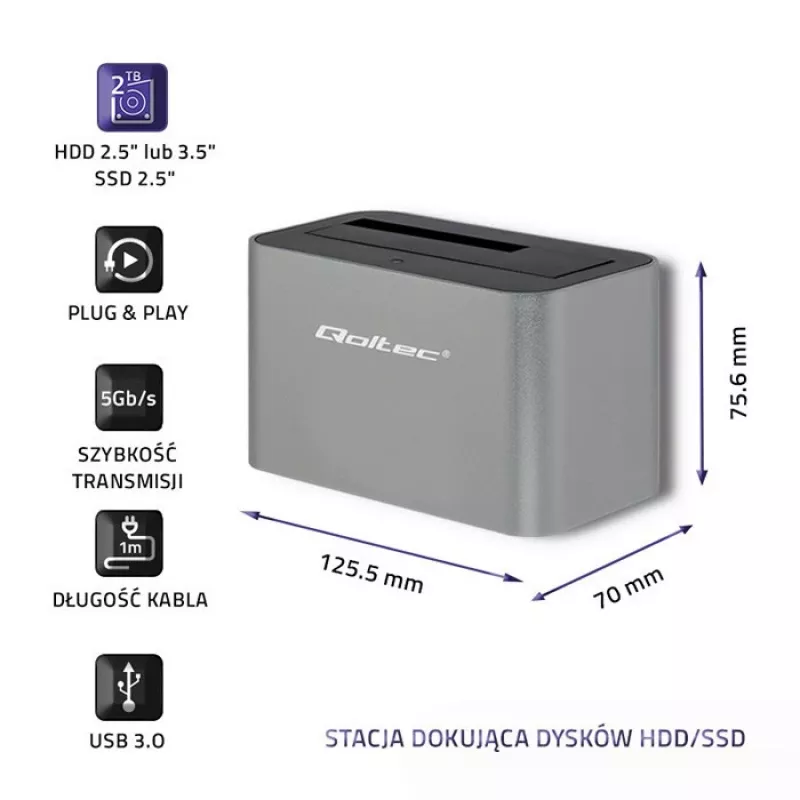 Estação de acoplamento Qoltec 5315 HDD/SSD | 2.5/3.5 SATA | USB 3.0