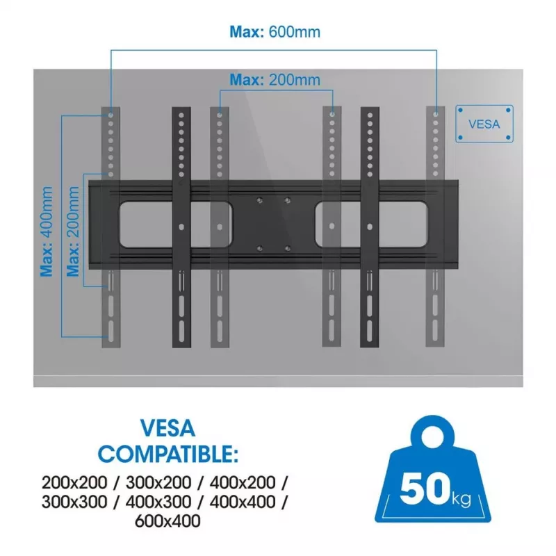 Suporte de parede exterior Manhattan para televisores e monitores, totalmente articulado, para ecrãs de 37-65 polegadas, VESA 200x200-600x400 mm, até 50 kg, resistente às intempéries, preto