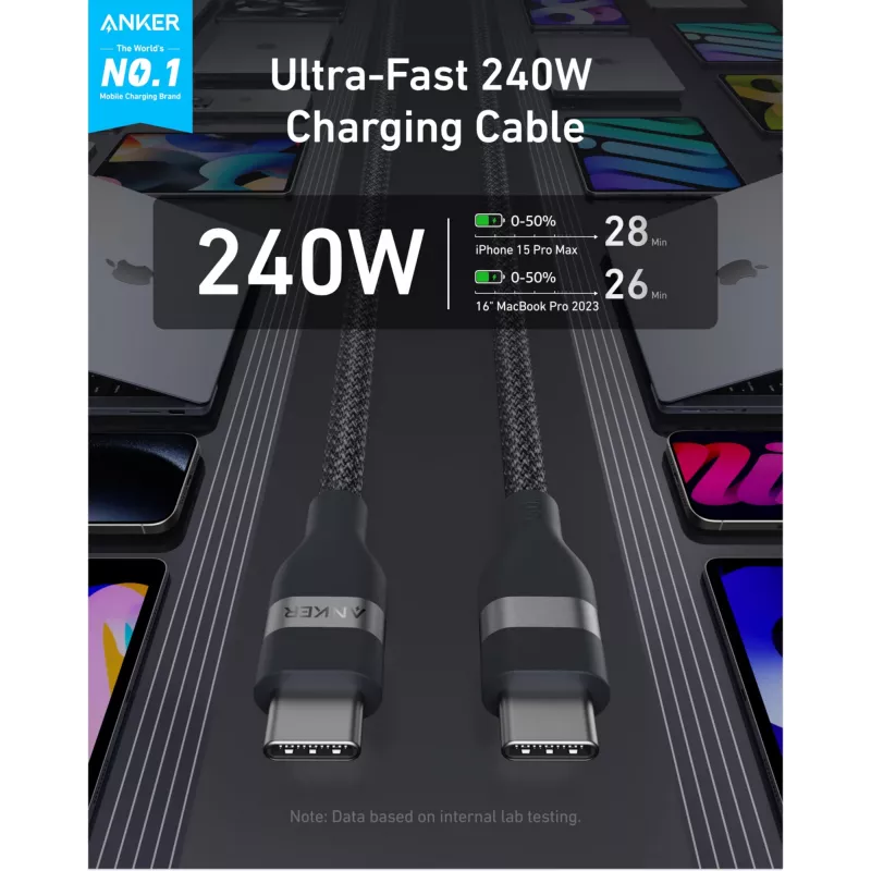 Cabo USB-C para USB-C Anker A82E2 — USB 2.0, 1,8 m, preto
