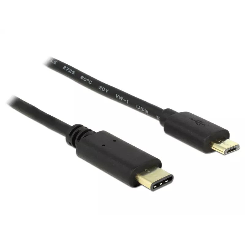 Cabo USB DeLOCK 2 m USB2.0-C USB2.0 Micro-B preto