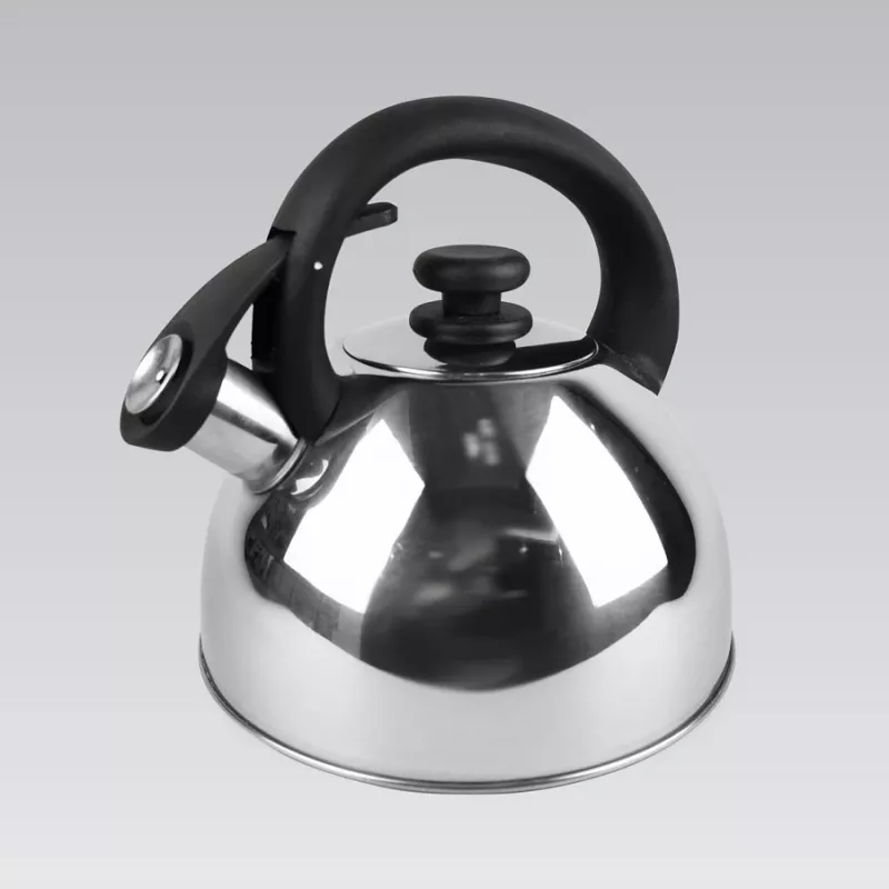 Chaleira Maestro MR1302 aço inoxidável 2,5 L, adequada para indução, apito com tampa articulada, pega preta