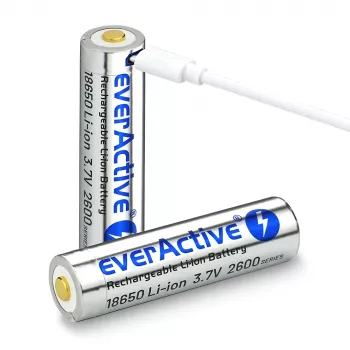 Pilha everActive 18650 3.7V Li-ion 2600mAh micro USB com proteção BOX
