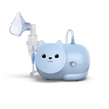 Nebulizador em malha Omron Nami Cat NE-C303K-KDE — inalador de mesa, 0,35 ml/min, para crianças e adultos, azul, B235 × T148 × H157 mm