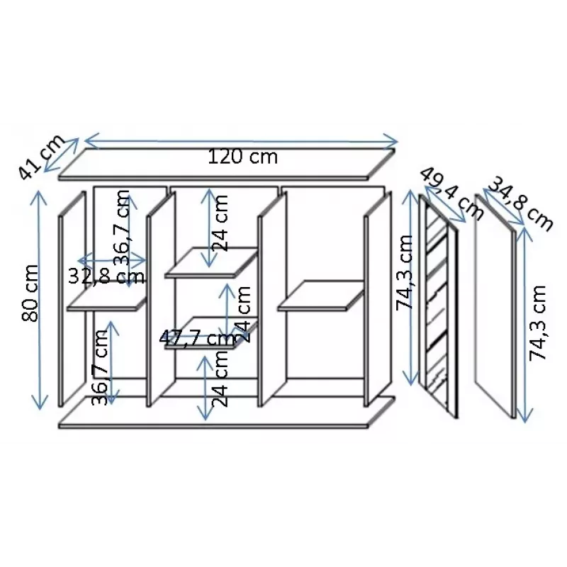 Cómoda Cama Meble SOHO 120×41×80 cm — frentes cor de cashmere, estrutura preta