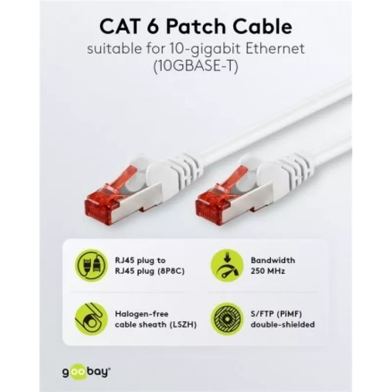 Cabo de rede Goobay CAT 6 cabo patch S/FTP RJ-45 Cat6 1m branco