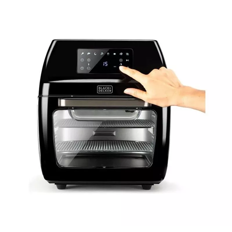 Fritadeira de ar quente Black & Decker BXAFO1200E — 12 L, 1700 W, controlo tátil, 40–200°C, espeto rotativo, assar e fritar