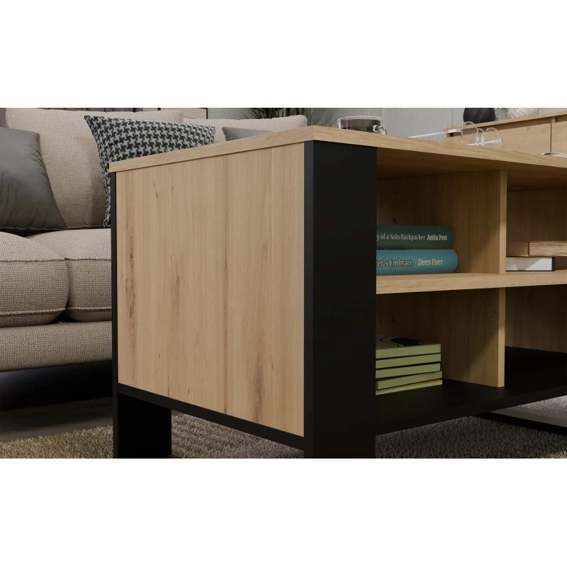 Mesa de centro top e shop Topeshop STOLIK KAWOWY ŁAWA MODERN 4P carvalho Artisan preto