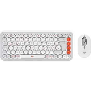 Conjunto de teclado e rato Logitech POP Icon Combo — Teclado mini Bluetooth QWERTZ, layout US International/Alemão, laranja/branco, rato incluído