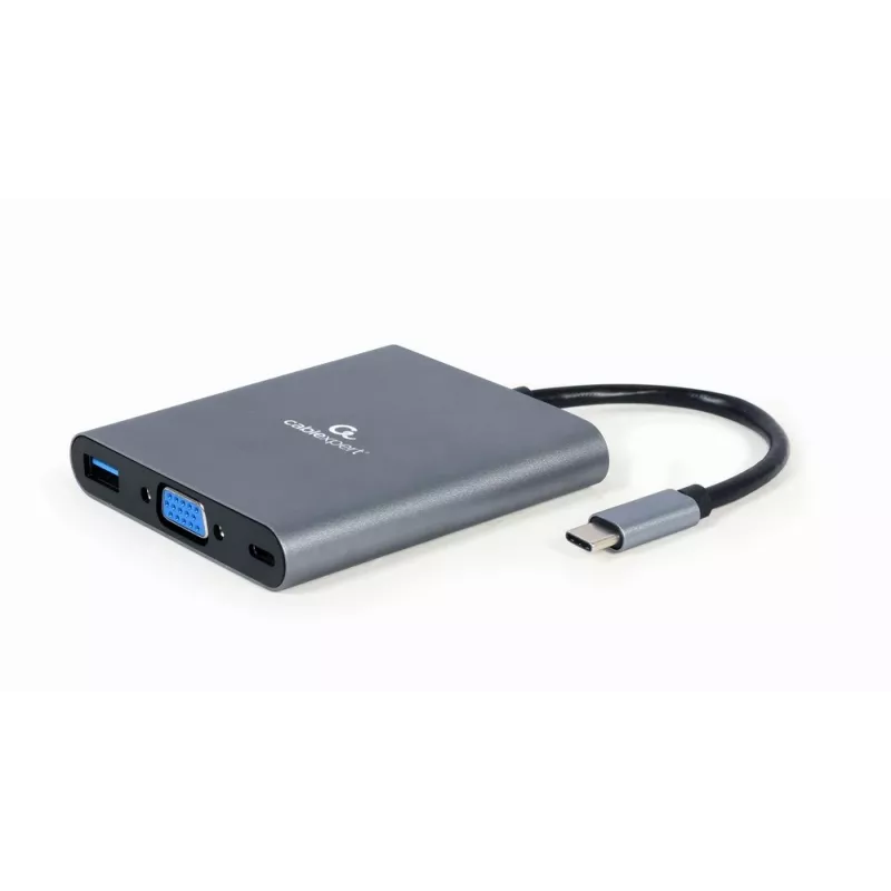 Gembird A-CM-COMBO6-01 adaptador multiporta USB-C 6 em 1, USB 3.1 Gen 1, HDMI 4K, VGA, PD 60 W, leitor SD/microSD, áudio de 3,5 mm, cinzento
