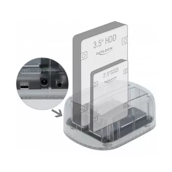 Docking station DeLOCK USB Type-C para 2 x HDD / SSD SATA - Docking station para HDD com baías: 2 - 2.5 / 3.5 partilhadas (6,4 cm/8,9 cm partilhadas)