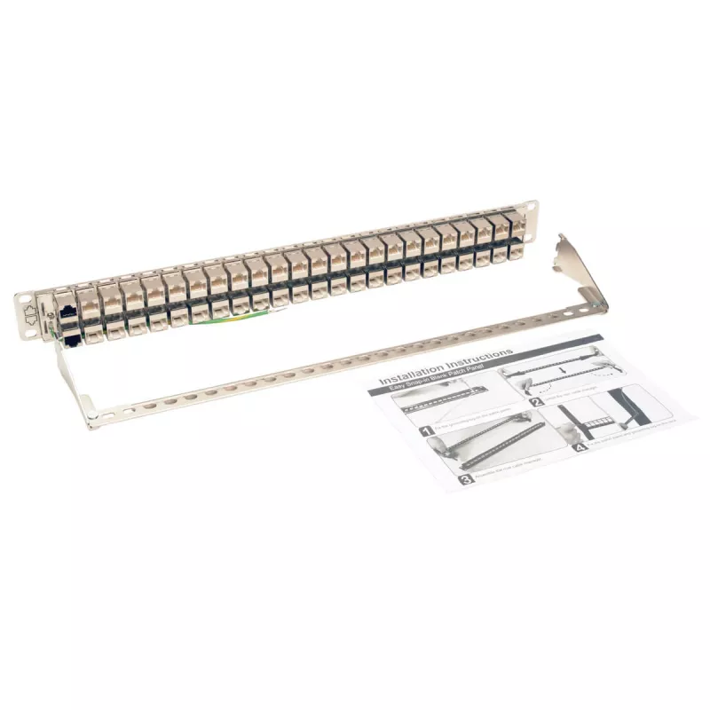 Tripp N254-048-SH-6A 48 portas 1 U montagem em rack patch panel Cat6a STP blindado pass-through - RJ45 Ethernet - TAA - 10 Gigabit Ethernet - RJ-45 - Cat6a - prateado - branco - instalação em rack