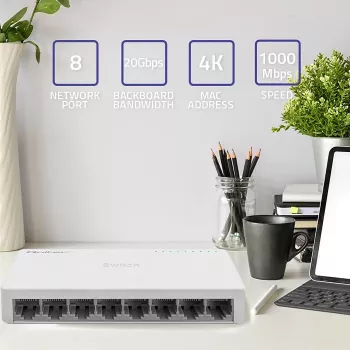 Switch de rede Qoltec 8x portas RJ45 1000Mbps LAN