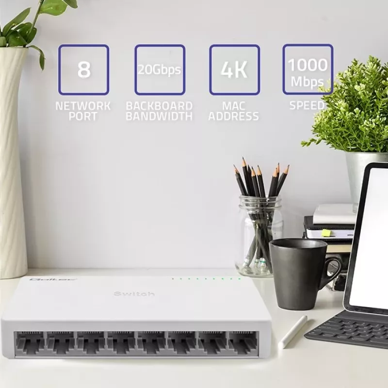 Switch de rede Qoltec 8x portas RJ45 1000Mbps LAN