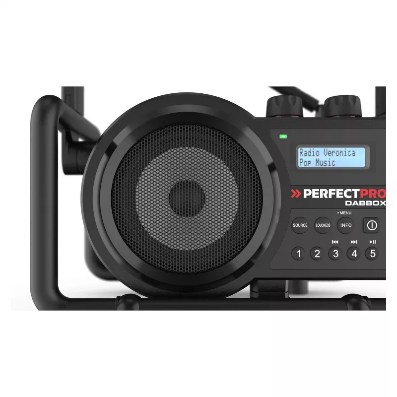 Rádio de obra Perfectpro DABBOX DAB+ FM AUX Bluetooth resistente a impactos