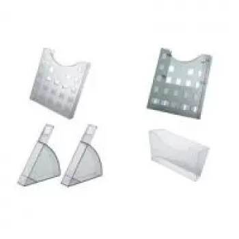 helit porta-prospectos, DIN A4 vertical, cinzento transparente para montagem na parede ou uso em mesa, expansível continuamente (H6102508)