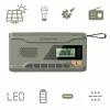 Rádio FM portátil MANTA RDI401G com painel solar, manivela dínamo, bateria 4000–4500 mAh, saída USB 5 V, 3 W, lanterna