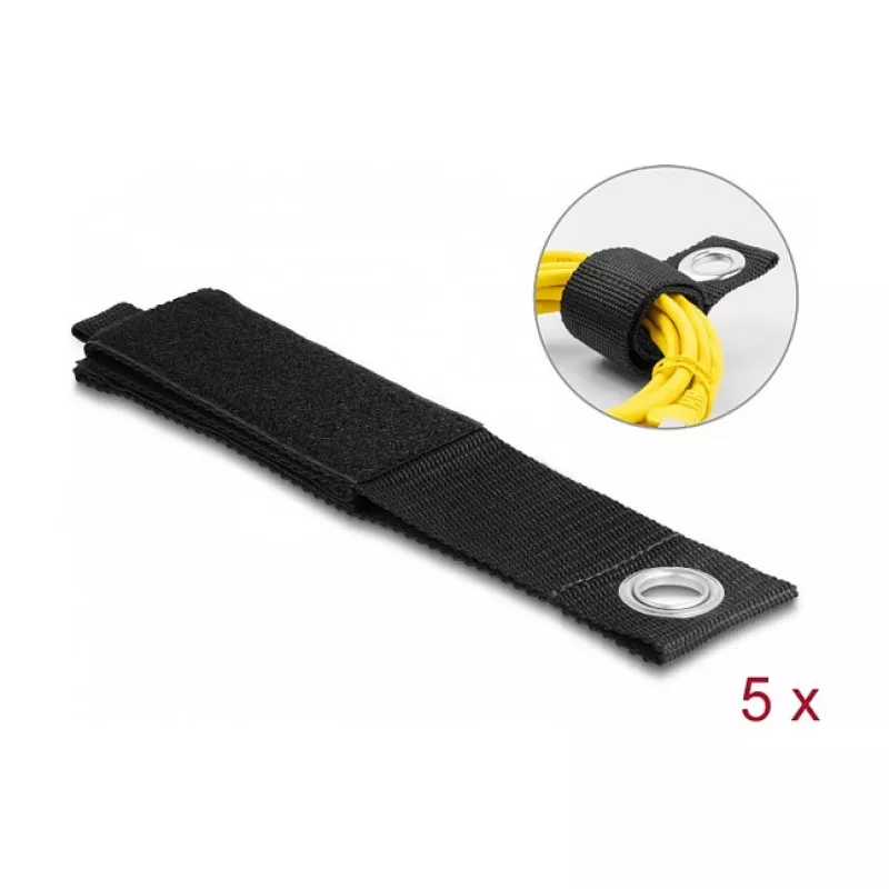 Fita de velcro heavy-duty DeLOCK 508x50mm preta 5 unid.