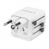 Adaptador de viagem universal GEMBIRD TPA-INT-01-W — entrada 100–250 V, ficha Type-G, dimensões compactas 84×56×85 mm