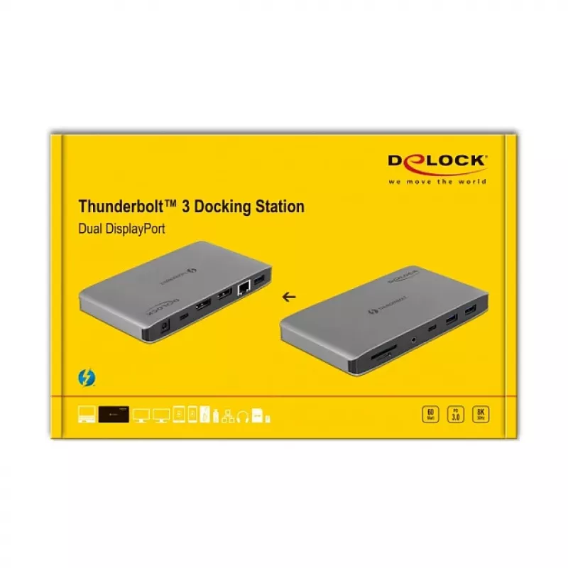 Docking station DeLOCK Thunderbolt 3 8K Dual DisplayPort USB LAN SD áudio PD 3.0