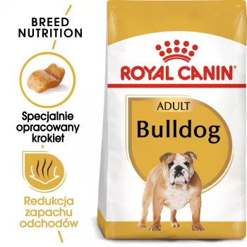 Ração seca para cães Royal Canin Bulldog Adult 12 kg — para bulldogues adultos, sabor a frango, 24% proteína, 14% gordura