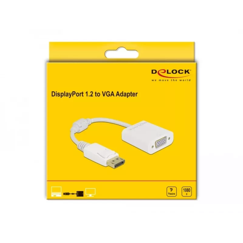 Adaptador DisplayPort 1.2 ficha para conetor fêmea VGA DeLOCK 61007