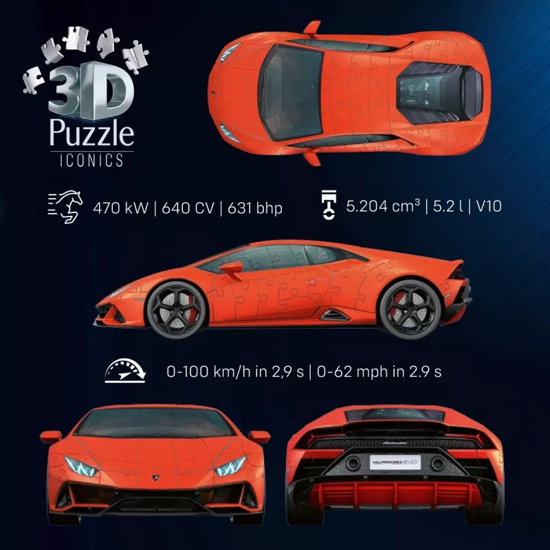 Puzzle 3D Ravensburger Lamborghini Huracan EVO — 158 peças, construção de modelo à escala