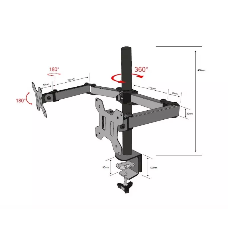 Suporte para monitor de dois braços TB-MO2 10-27 polegadas 10kg VESA 100x100