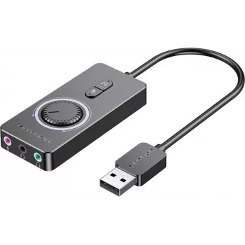 Placa de som USB 2.0 externa Vention CDRBF — 16 bits, 44,1–48 kHz, alimentada por USB, cabo de 1 m, Line-In/Line-Out