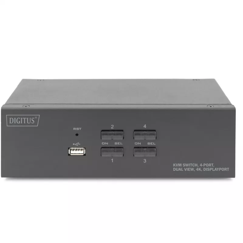 Switch KVM DIGITUS, 4 portas, Dual Display, 4K, DisplayPort®