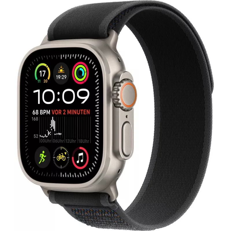 Pulseira Apple 49mm preta Trail Loop M/L Natural Titanium Finish
