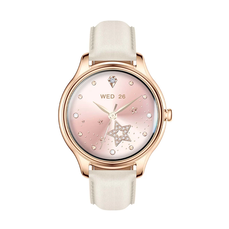 Smartwatch Colmi L28 com caixa dourada e bracelete de couro dourada