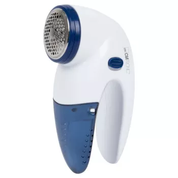 Aparador de pelos CLATRONIC TC 3759 – a pilhas 2×AA, lâmina e folha de aço inoxidável Ø45 mm, azul/branco