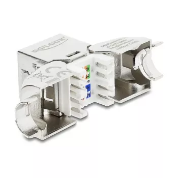 Módulo Keystone DELOCK conector fêmea RJ45 para LSA Cat.6A sem ferramentas 45° angular blindado com encaixe metálico