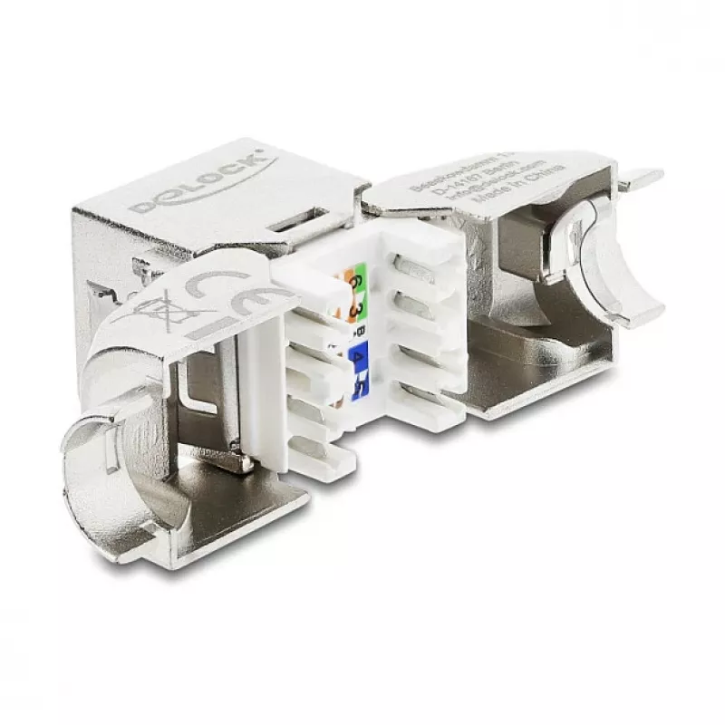 Módulo Keystone DELOCK conector fêmea RJ45 para LSA Cat.6A sem ferramentas 45° angular blindado com encaixe metálico