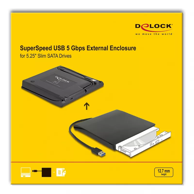 Caixa para HDD DeLOCK 42636 Preto 5,25 polegadas Micro SATA 5 Gbit/s