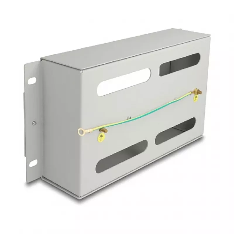 Delock 67319 Régua de disjuntores de 10" com cobertura e calha DIN, 3U, metal, cinzento