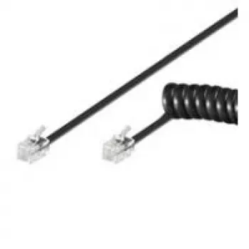 Cabo espiral para auscultador de telefone Wentronic Goobay CCA (alumínio revestido a cobre), preto, 7 m – ficha RJ10 (4P4C) macho para ficha RJ10 (4P4C) macho (68003)