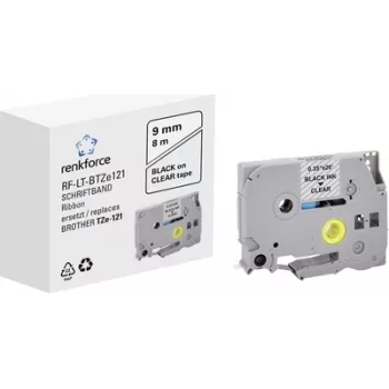 Renkforce RF-LT-BTZe121 Fita de etiquetas, preto sobre transparente, 9 mm x 8 m (substitui Brother TZe-121)