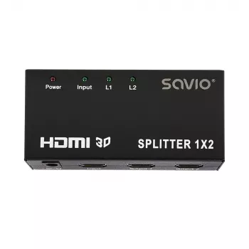Divisor de vídeo HDMI SAVIO CL-42 — 2 saídas HDMI, 1920x1080, cor de 36 bits, caixa metálica, 5V/1A
