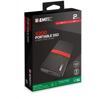 SSD Emtec 2 TB preto USB Type-C 3.2 Gen 1 X200
