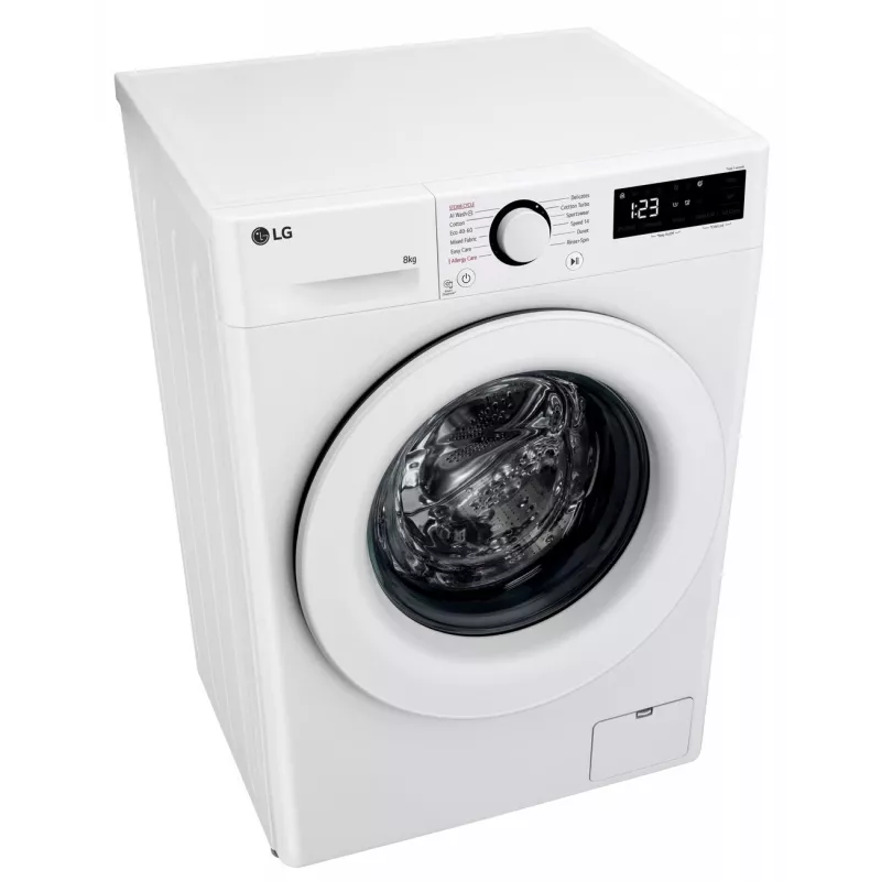 LG | Máquina de lavar roupa | F2WR508SWW | Classe de eficiência energética A-10% | Carga frontal | Capacidade de lavagem 8 kg | 1200 rpm | Profundidade 47,5 cm | Largura 60 cm | Visor | LED | Função vapor