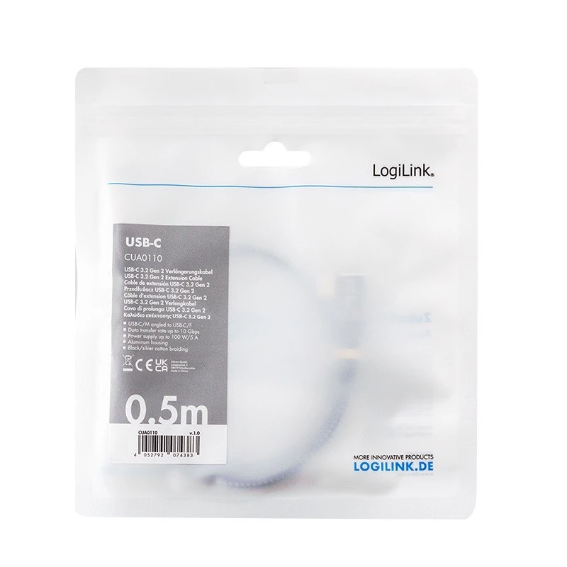USB 3.2 Gen2 Type-C para conector fêmea USB-C, PD, AV, 0,5 m