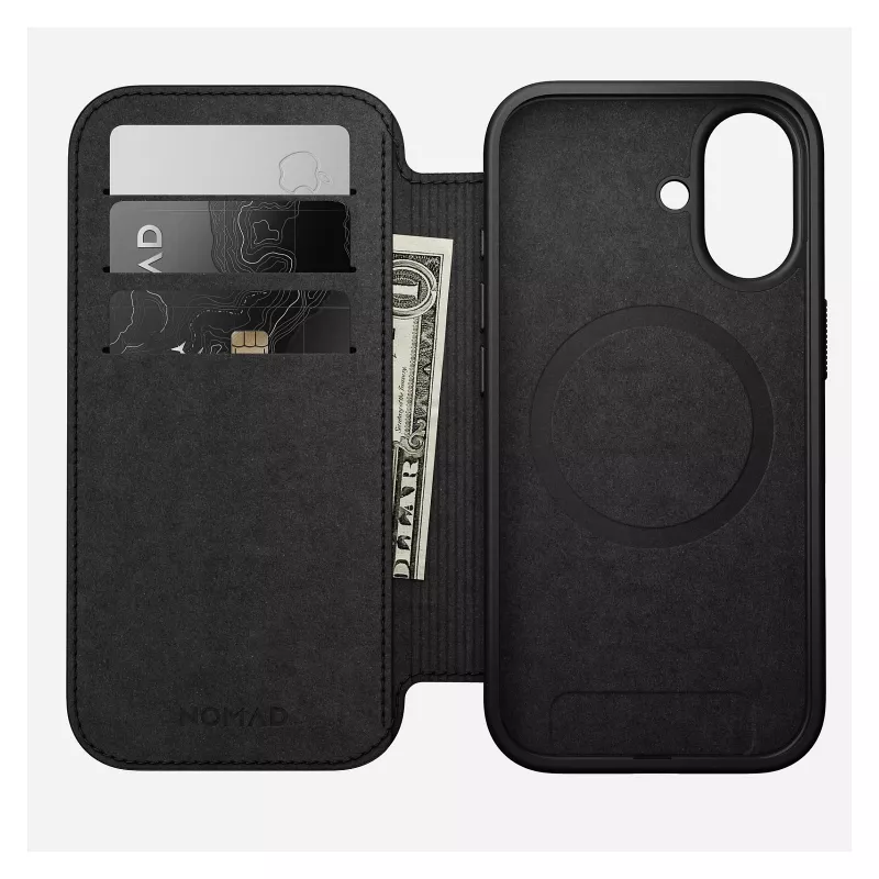 Capa tipo carteira para telemóvel Nomad Modern Leather Folio para Apple, compatível com ecrãs até 16 cm (6,3 polegadas), preta