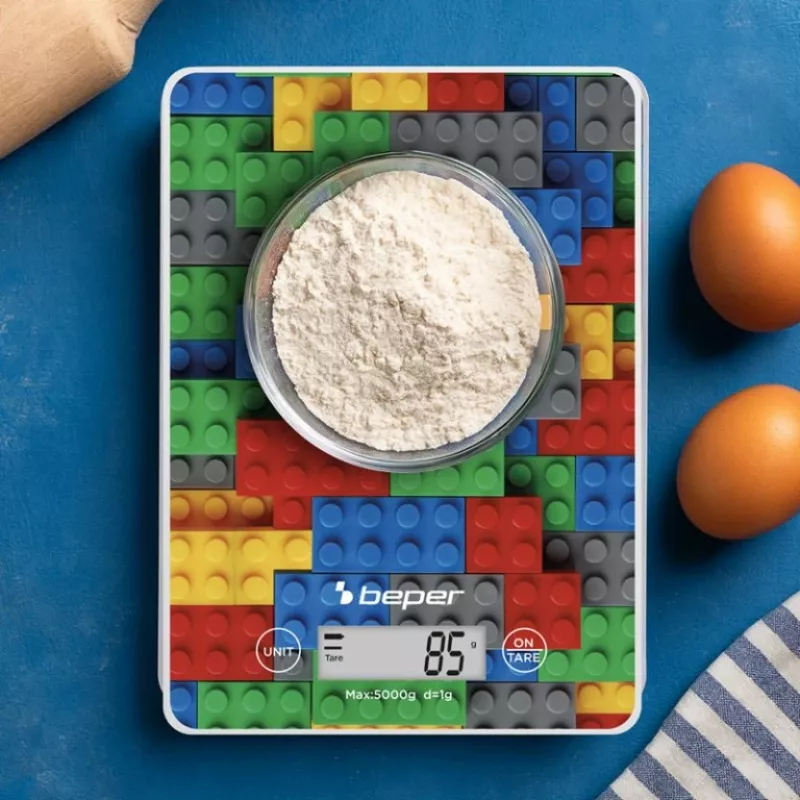 Balança de cozinha Beper P102BIL005 – digital, 5 kg, 1 g, pedras coloridas