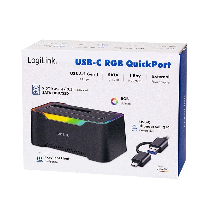 Docking station para disco rígido LogiLink Quickport USB 3.2 1 porta para 2,5/3,5 SATA (QP0035)