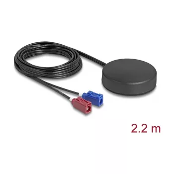 Antena de tejadilho omnidirecional DELOCK 4G GNSS exterior com FAKRA C e FAKRA D 2 dBi / 28 dB 2,2 m RG-174 preta