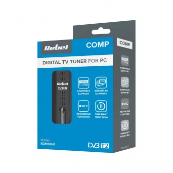 Sintonizador de TV digital Rebel Comp KOM1060 — recetor DVB-T2 HEVC