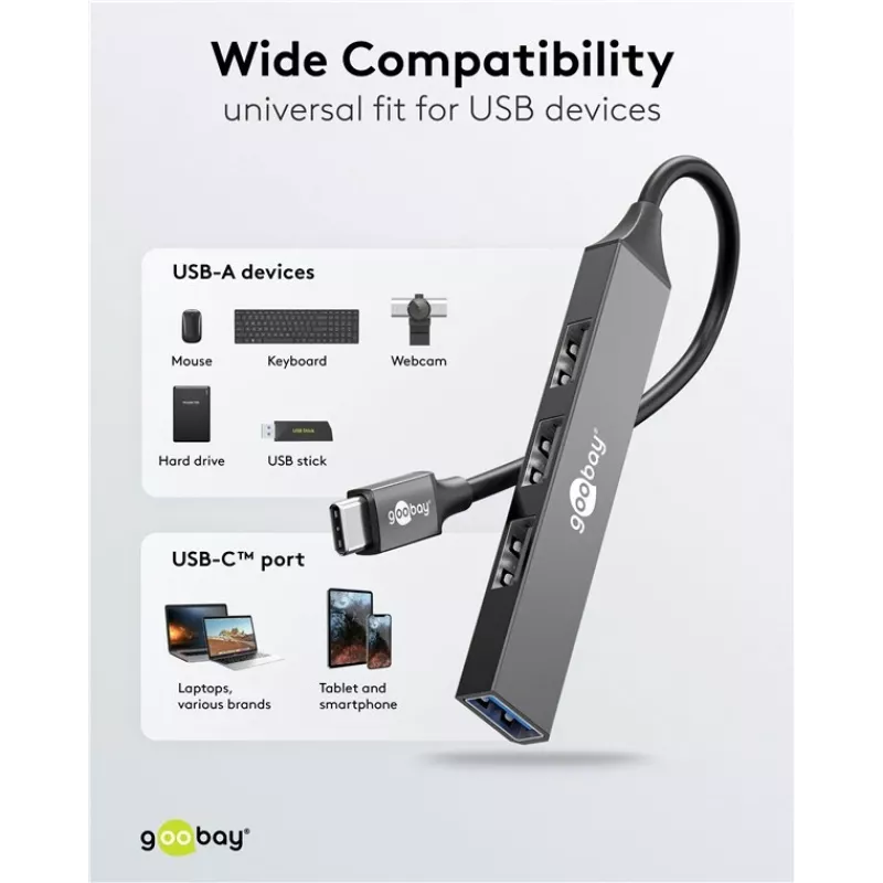 Hub USB Goobay Slim 4 portas, USB-C™ para USB-A, USB 3.2 (74457)