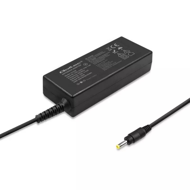 Fonte de alimentação QOLTEC 51038 65 W para portátil, 19 V 3,42 A, AC-DC, 220–240 V, interiores, preto