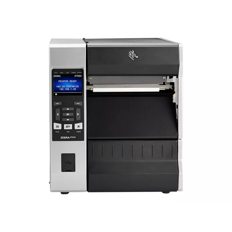 Impressora de etiquetas Zebra ZT620 transferência térmica 203×203 DPI 168 mm de largura de impressão LCD 26 kg com fios e sem fios Ethernet Bluetooth cinzento/preto